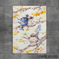 Family Life (Blue Fairy Wrens) Water Colour Art