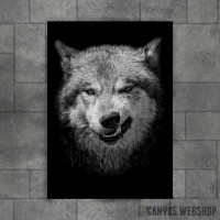 Wild angry black wolf face