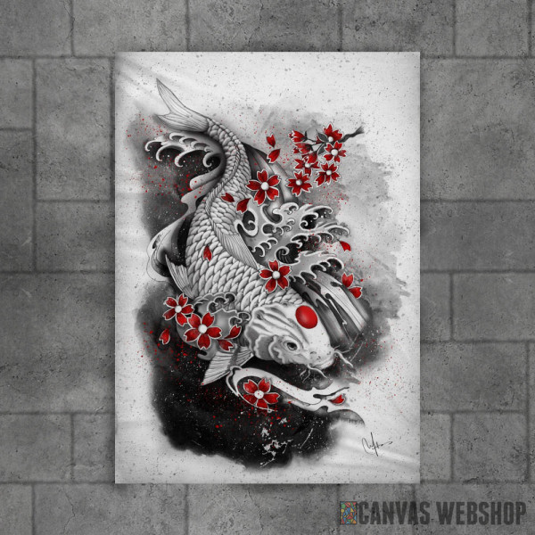 white koi and sakuras