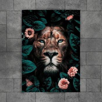 wild lion with flowers
