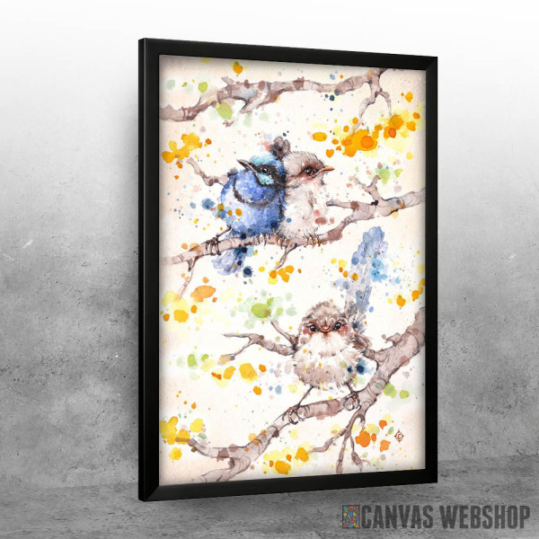 Family Life (Blue Fairy Wrens) Water Colour Art
