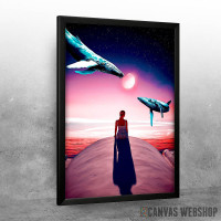 Whales flying in night sky Whales flying in night sky