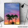 Palm Trees On Purple Sky