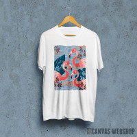 Flamingos with leaves