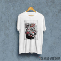 white koi and sakuras