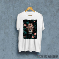 wild lion with flowers