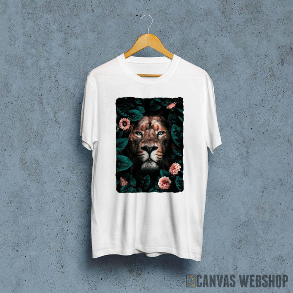wild lion with flowers