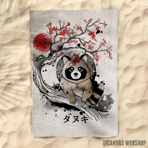 Peškir Tanuki red sun art Peškir Tanuki red sun art