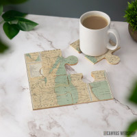Podmetač Vintage mapa svetionika na jezeru Mičigen iz 1898. godine Podmetač Vintage mapa svetionika na jezeru Mičigen iz 1898. godine