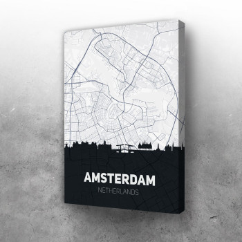 Amsterdam mapa i silueta grada