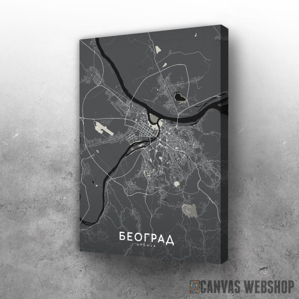 Slika Beograd mapa - crno sivo