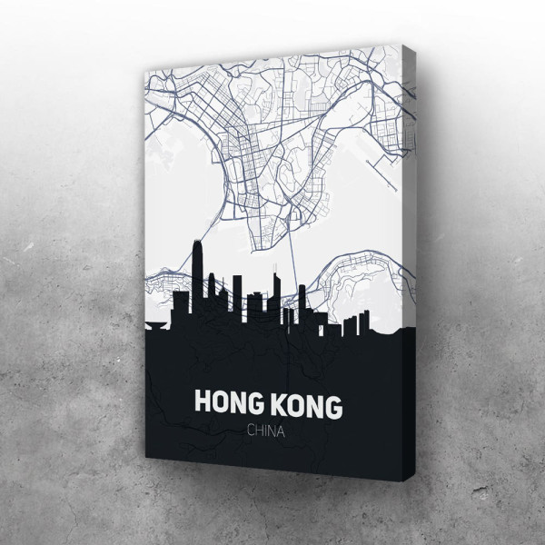 Hong Kong mapa i silueta grada