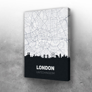 London mapa i silueta grada