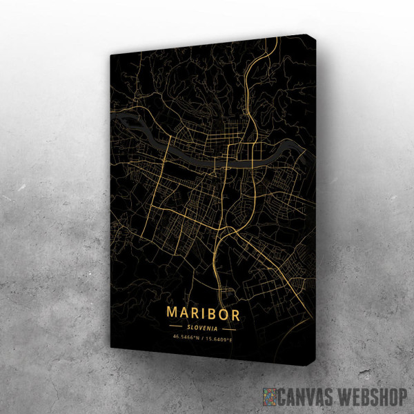 Slika Maribor mapa - crno zlatno Slika Maribor mapa - crno zlatno