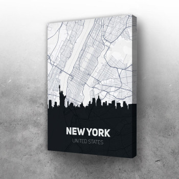 Njujork mapa i silueta grada