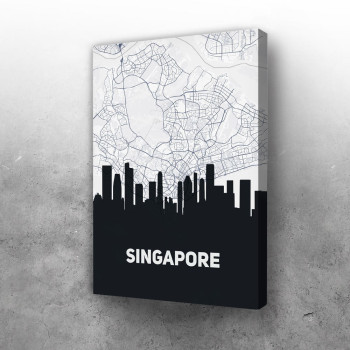 Singapur mapa i silueta grada