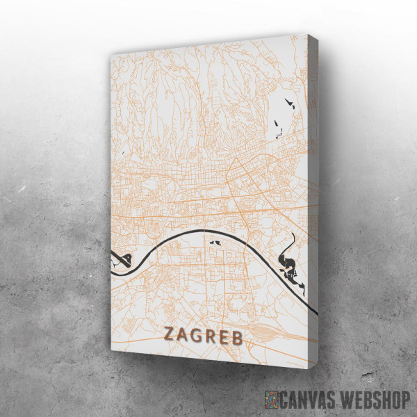 Slika Zagreb mapa - belo zlatno Slika Zagreb mapa - belo zlatno