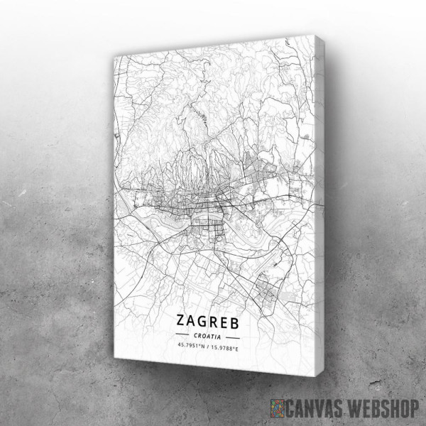 Slika Zagreb mapa - white Slika Zagreb mapa - white